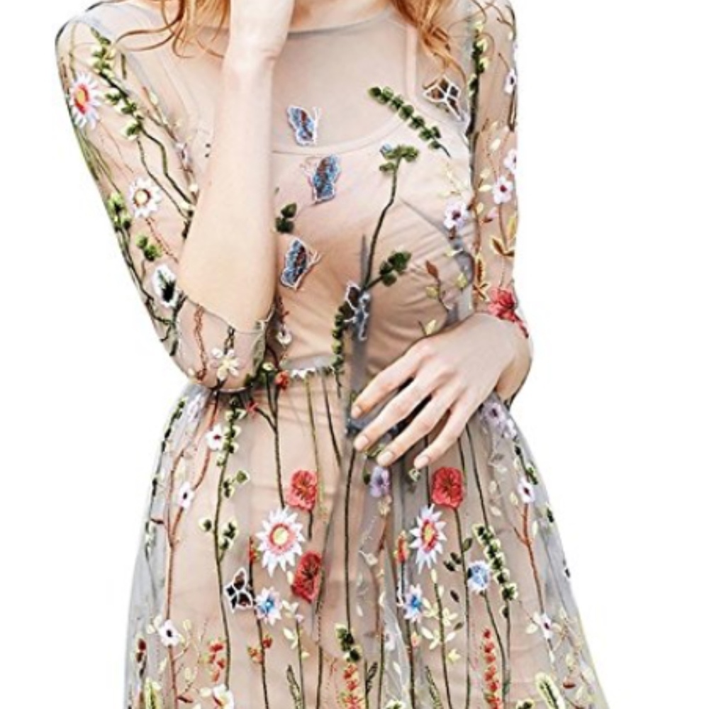 BRAND NEW Sheer embroidered floral dress